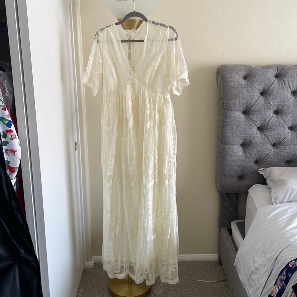 PinkBlush Cream Lace Maternity Dress